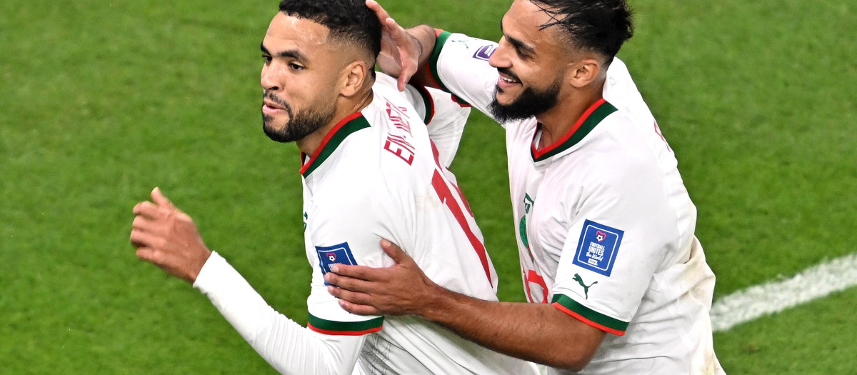 En-Nesyri celebra uno de los goles de Marruecos ante Canadá