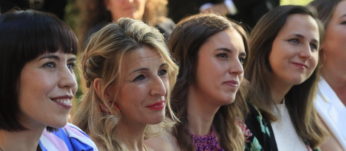 Las ministras Yolanda Díaz, Irene Montero e Ione Belarra