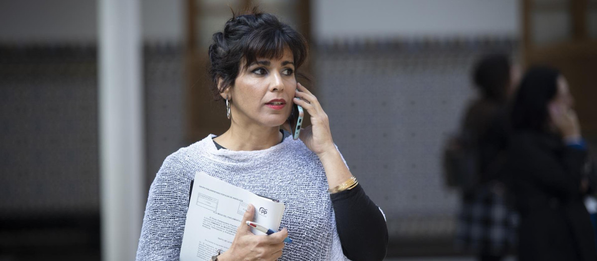 La líder de Adelante Andalucía, Teresa Rodríguez, en una imagen de archivo en el Parlamento autonómico