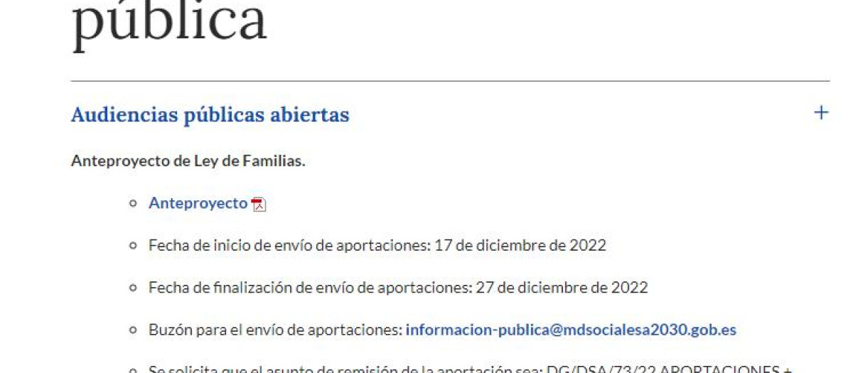El plazo concedido para la presentación de alegaciones se extiende 10 días, del 17 al 27 de diciembre