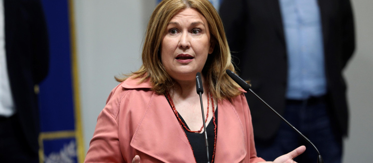 La alcaldesa de Alcorcón, Natalia de Andrés, durante una intervención en 2020