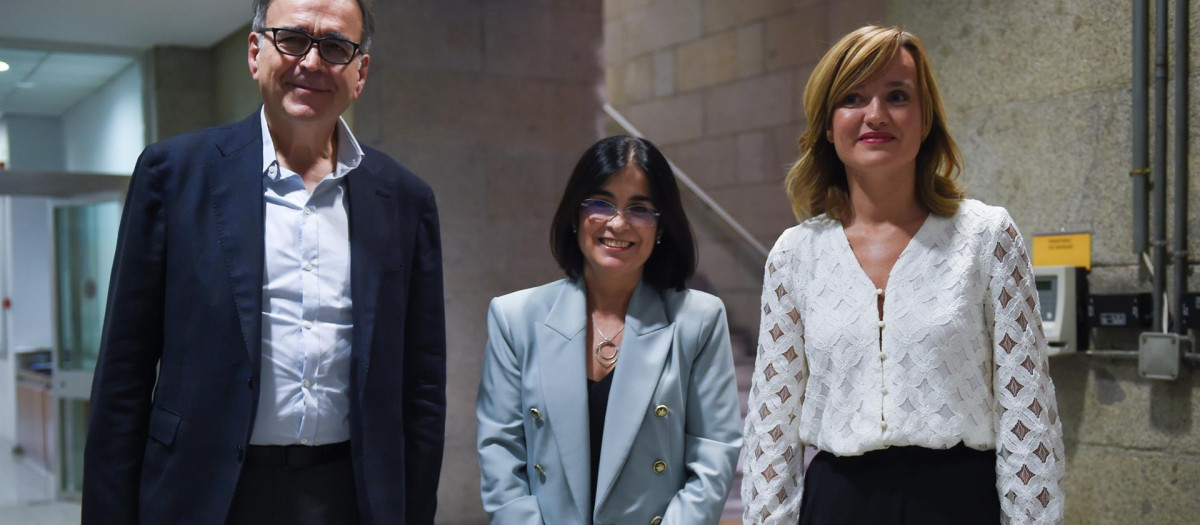 El ministro de Universidades, Joan Subirats; la ministra de Sanidad, Carolina Darias, y la ministra de Educación y Formación Profesional, Pilar Alegría