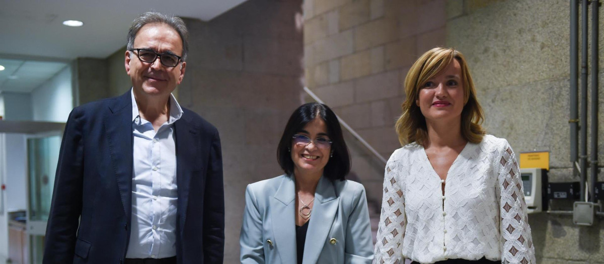 El ministro de Universidades, Joan Subirats; la ministra de Sanidad, Carolina Darias, y la ministra de Educación y Formación Profesional, Pilar Alegría
