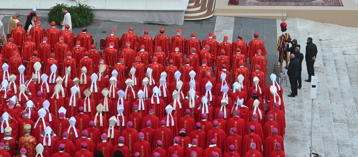 Los obispos y cardenales que han acudido a la ceremonia se sitúan en los laterales del altar