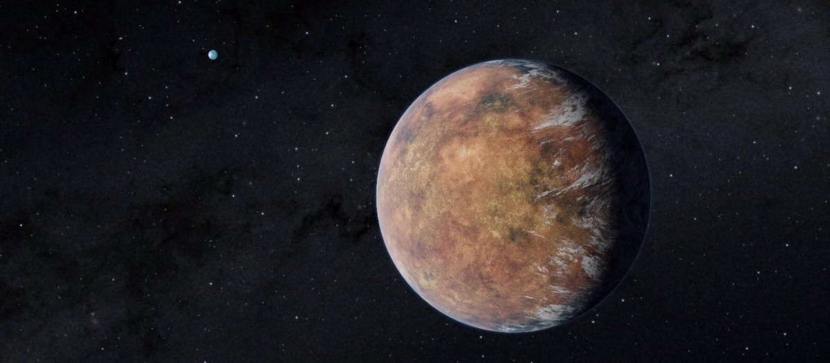 Ilustración del planeta TOI 700 e y su hermano, TOI 700 d, al fondo