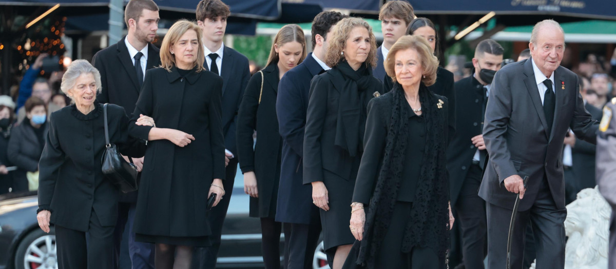 Spanish Emeritus King Juan Carlos I and Sofia with spanish members royal family during burial of Constantine of Greece in Athens, on Monday,, 16 January 2023.