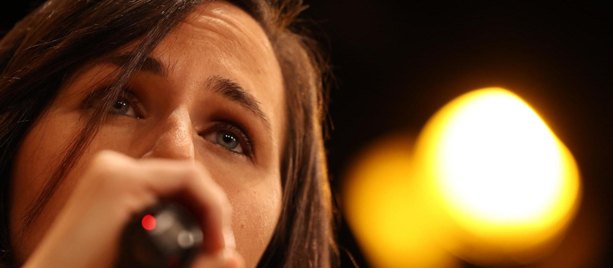 La ministra Ione Belarra en el acto de Podemos.