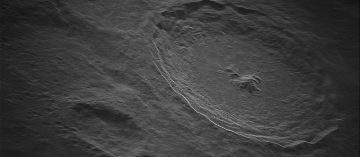 La imagen muestra un área de 200 por 175 kilómetros en el cráter Tycho.