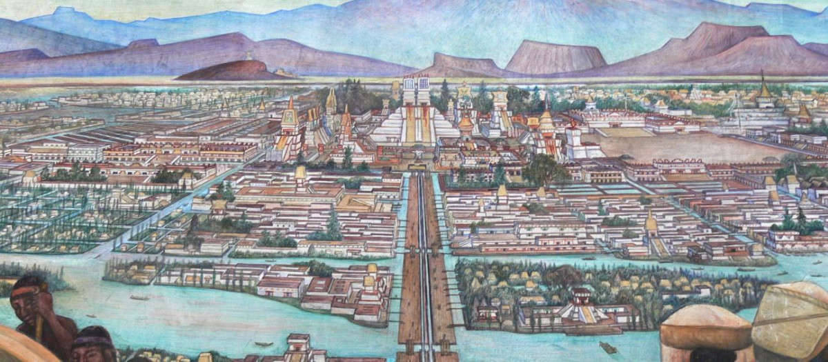 El templo mayor en Tenochtitlan por Diego Rivera