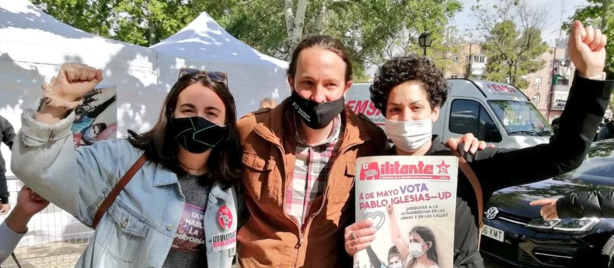 Pablo Iglesias junto a la líder del Sindicato de Estudiantes, Coral Latorre