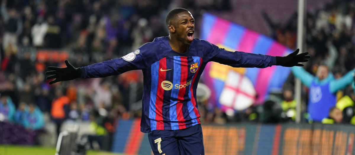 Ousmane Dembélé, celebra el gol que clasifica al equipo culé para las semifinales de Copa