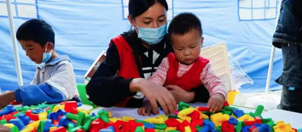 Niños en una guardería de Sichuan, en China