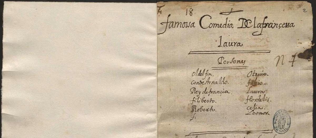 Manuscrito con el comienzo de la obra 'La francesa Laura', de Lope de Vega