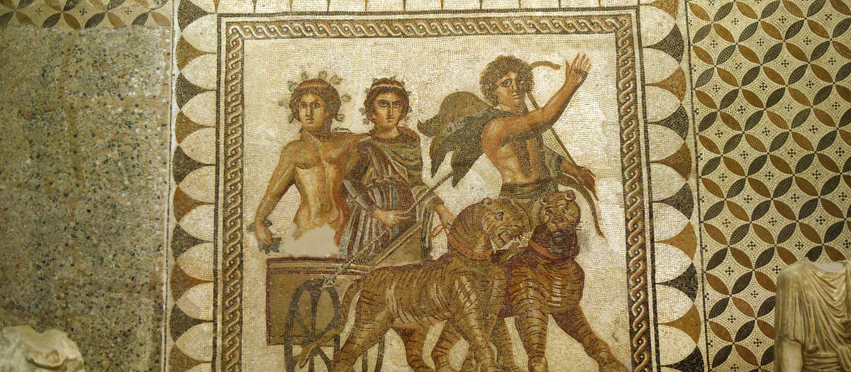 BAC0 
DIOS ROMANO 
MOSAICO DE BACO , PROCEDENTE DE ECIJA , SIGLO III
MUSEO ARQUEOLOGICO . SEVILLA
ARTE ROMANO