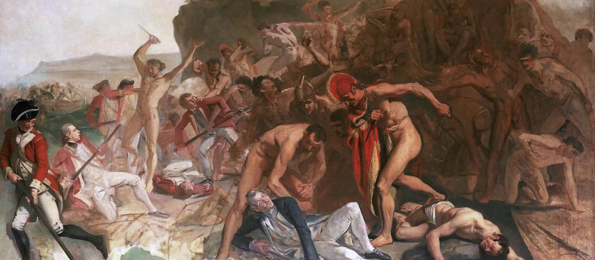 La muerte del capitán James Cook, 14 de febrero de 1779, pintura inacabada de Johan Zoffany, circa 1795.