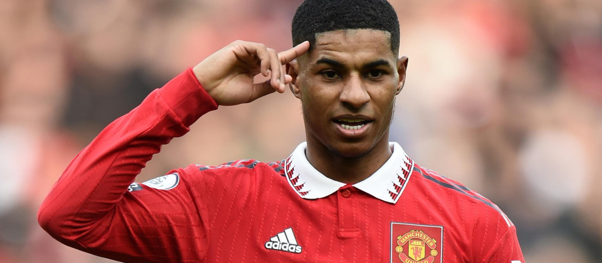 El delantero del Manchester United, Marcus Rashford, celebra un gol en un partido de la Premier League