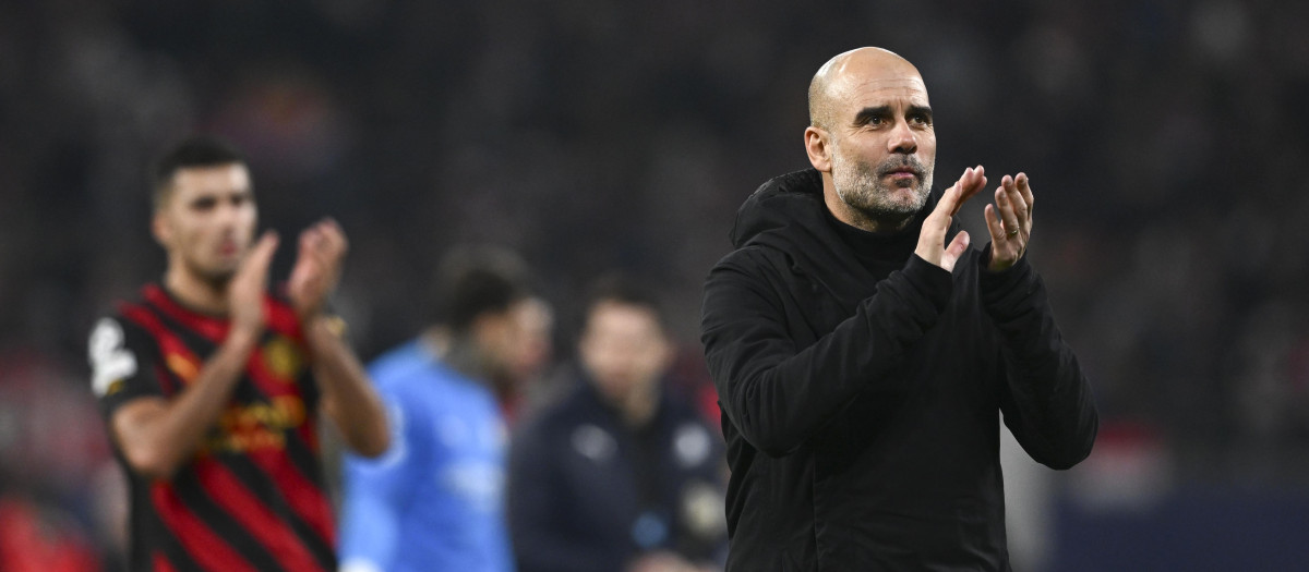 El entrenador del Manchester City, Pep Guardiola, tras el encuentro contra el RB Leipzig