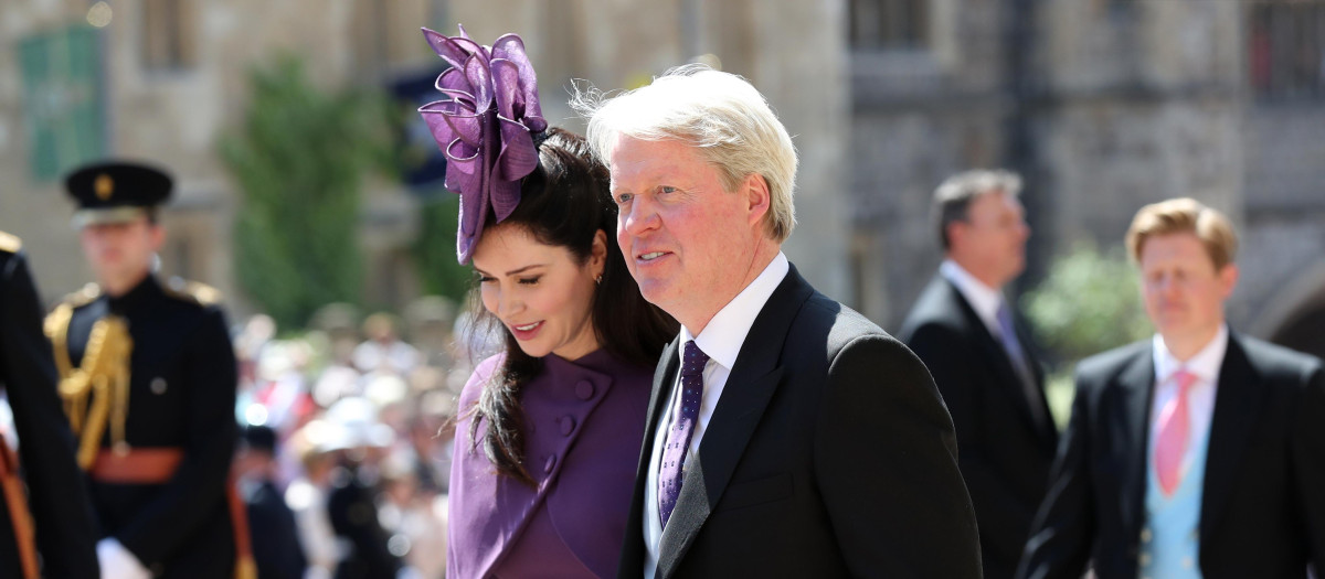 Earl Spencer Charles Spencer and Karen Spencer attending the wedding ceremony of Prince Harry of Wales and Ms. Meghan Markle in Windsor, England on May 19, 2018.