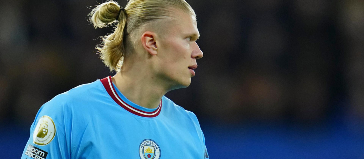 Erling Haaland en un partido con el Manchester City