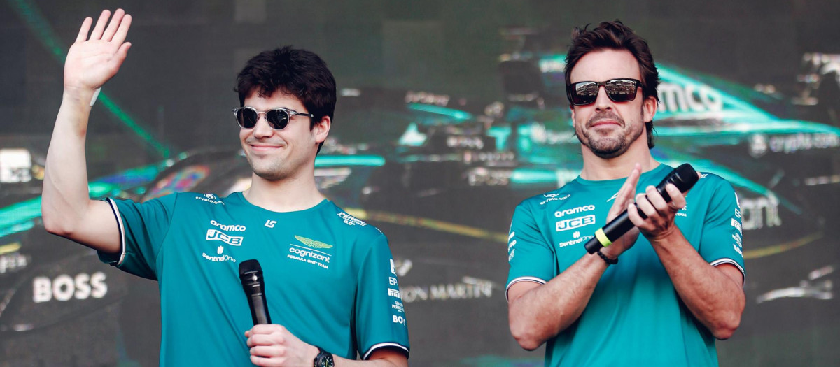 Lance Stroll y Fernando Alonso durante el GP de Baréin de 2023