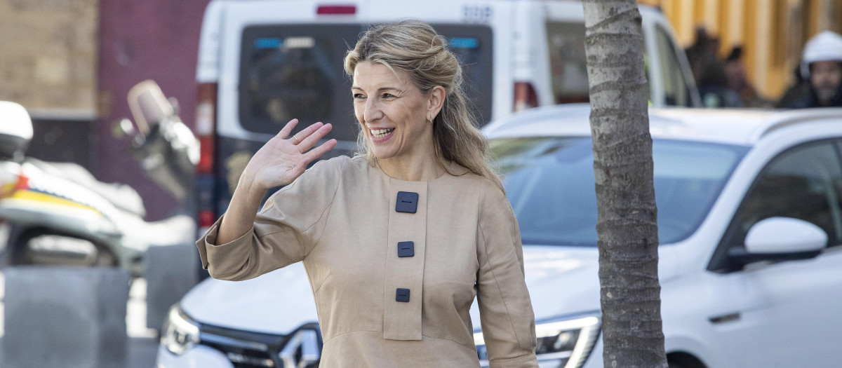 La ministra de Trabajo, Yolanda Díaz, en una visita a Cádiz
