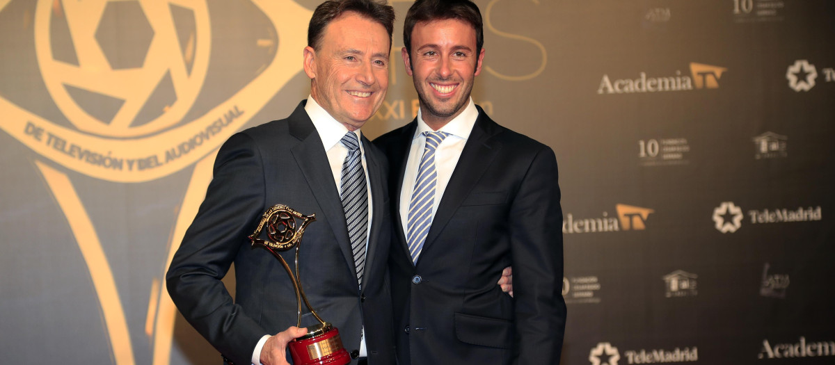 Journalist Matias Prats and son Matias Prats Chacon in press room during the 21th Iris de la Academia de la Television Awards in Madrid on Monday 18 November 2019.
