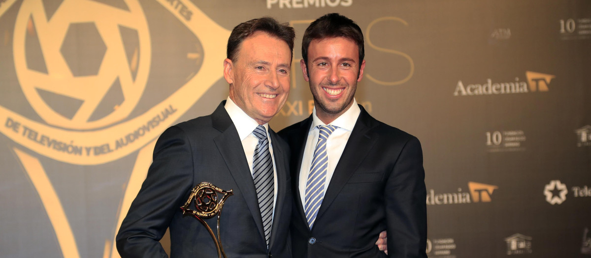 Journalist Matias Prats and son Matias Prats Chacon in press room during the 21th Iris de la Academia de la Television Awards in Madrid on Monday 18 November 2019.