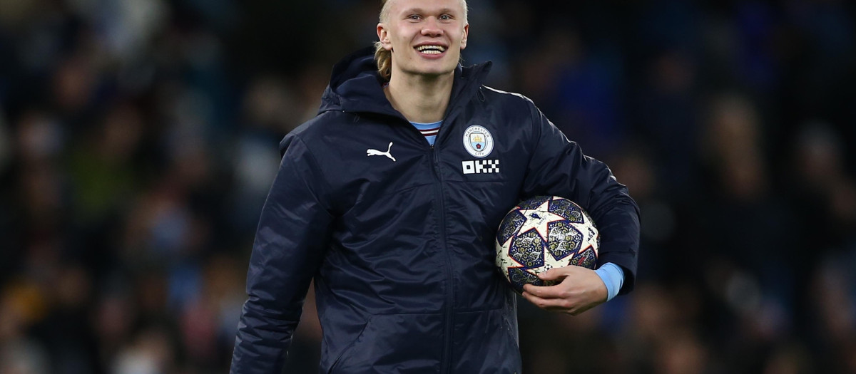El jugador del Manchester City, Erling Haaland, tras el encuentro frente al RB Leipzig