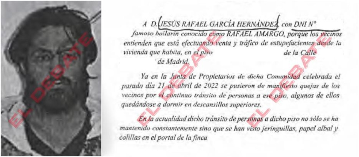 Los vecinos denuncian a Rafael Amargo por tráfico de estupefacientes