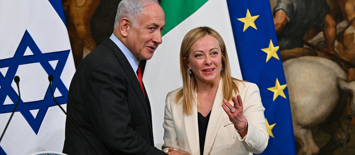 El primer ministro israelí, Benjamin Netanyahu, y la primera ministra de Italia, Giorgia Meloni, el pasado 10 de marzo en Roma