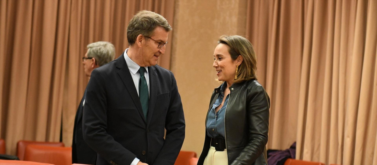 El presidente del Partido Popular, Alberto Núñez Feijóo, y la secretaria general del Partido Popular, Cuca Gamarra, durante la clausura de la jornada parlamentaria ‘Garantías del Estado de Derecho’, en el Congreso de los Diputados, a 23 de enero de 2023, en Madrid (España).
23 ENERO 2023;POLÍTICA;CONGRESO;ACTUALIDAD;ACTO;PARLAMENTO;PARLAMENTARIO;DIPUTADOS
Fernando Sánchez / Europa Press
(Foto de ARCHIVO)
23/1/2023