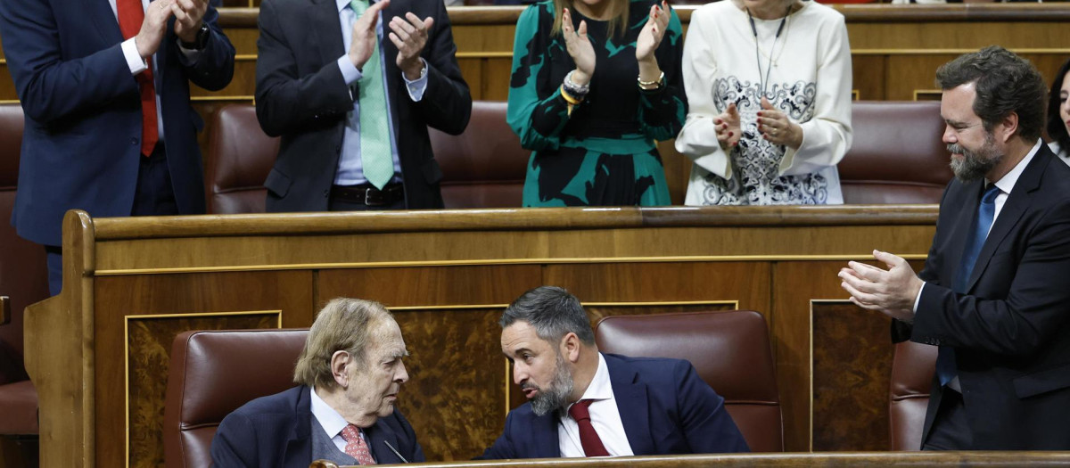La bancada de Vox aplaude a Ramón Tamames