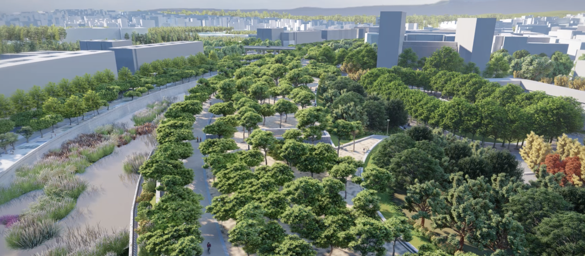 'Render' de la culminación del pasillo verde en Madrid Río