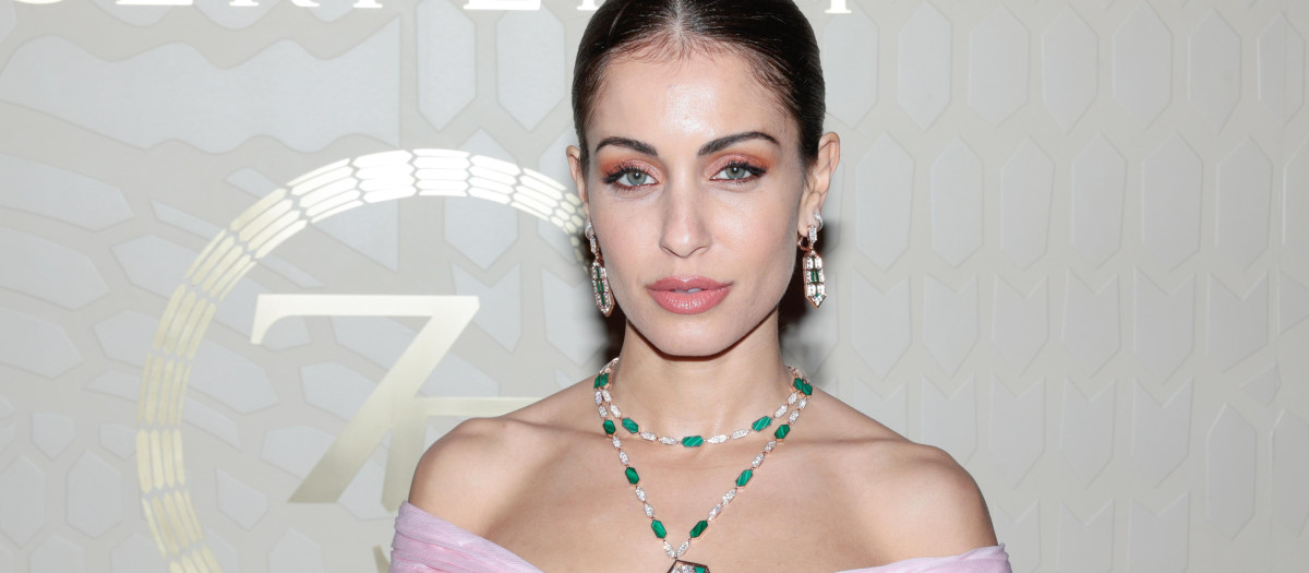 Actress Hiba Abouk at photocall for inauguration of Bulgari Serpenti: 75 years of Infinite exhibition in Madrid, on Thursday , 16 February 2023.