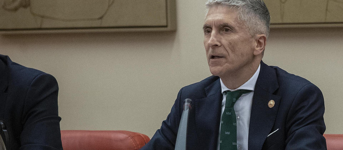 El ministro Marlaska durante su comparecencia ante la Comisión de Interior del Congreso de los Diputados