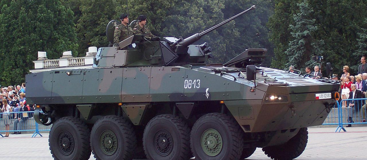Polish Army KTO Rosomak with small propellers at the back of the vehicle