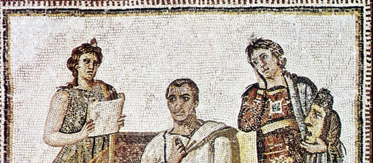 Fresco del poeta romano Virgilio escribiendo La Eneida rodeado de sus musas, en el Museo del Bardo, Túnez