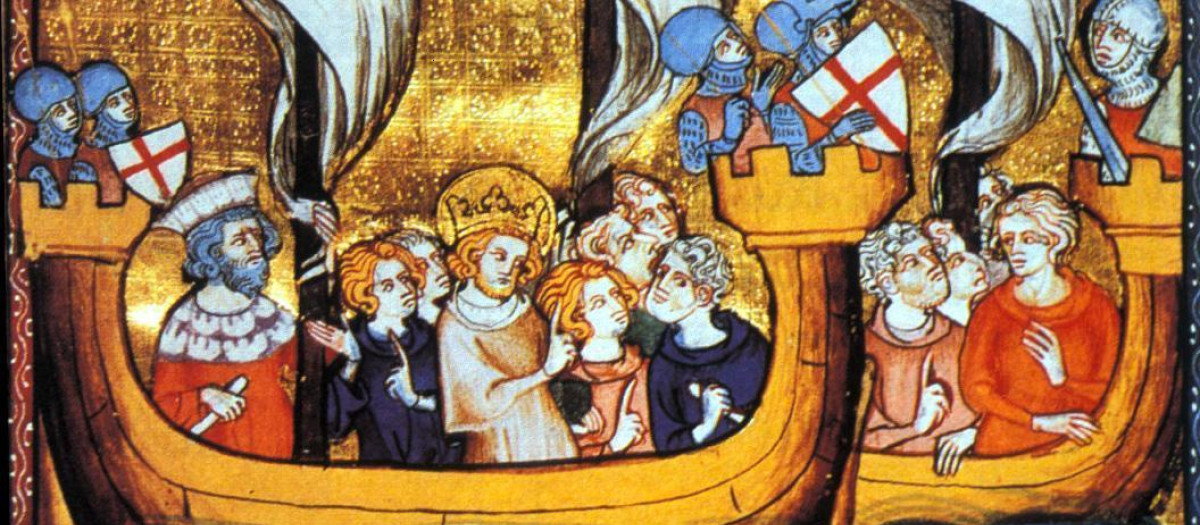 Partida hacia la Séptima cruzada de Luis IX, en la que le acompañó su esposa Margarita de Provenza