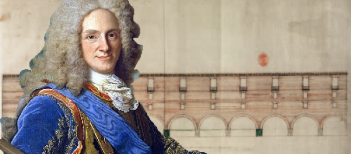 Alzado del pasadizo secreto de la Encarnación y retrato de Felipe V por Jean Rac