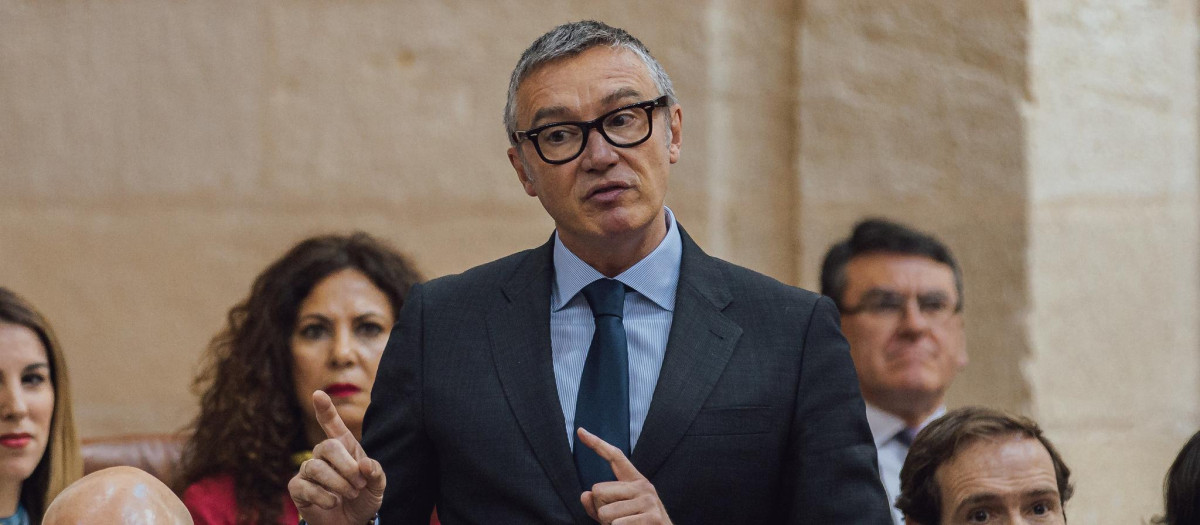 El portavoz de Vox en Andalucía, Manuel Gavira, durante el pasado pleno en el Parlamento andaluz
