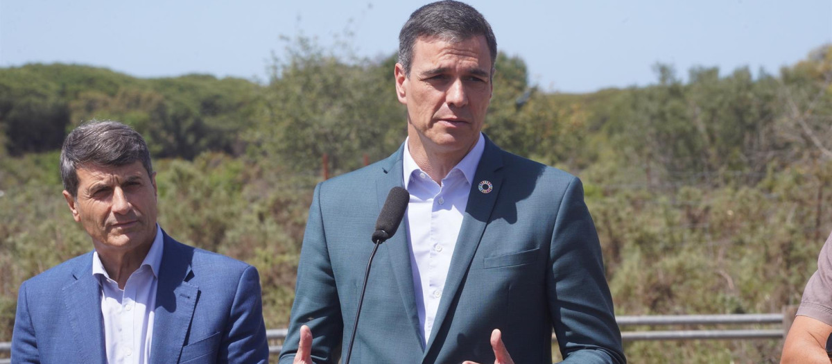 El presidente del Gobierno, Pedro Sánchez, en su visita a la Estación Biológica de Doñana