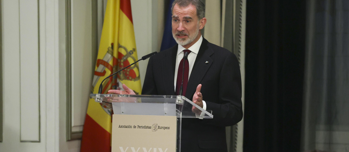 El Rey Felipe VI ofrece un discurso tras otorgar un premio, en una imagen de archivo