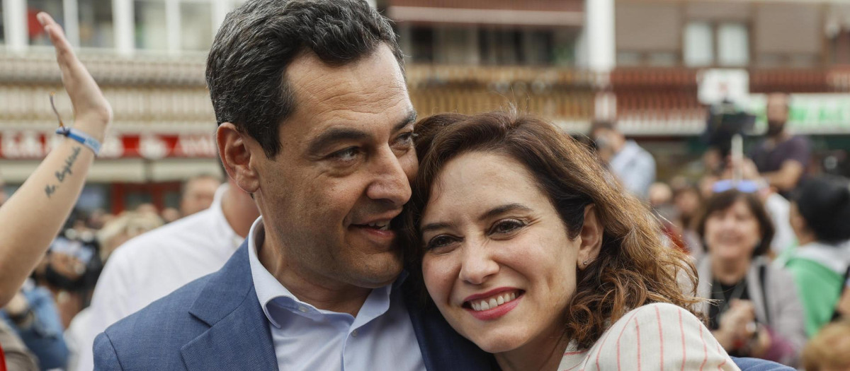 La presidenta de la Comunidad de Madrid, Isabel Díaz Ayuso junto a Moreno Bonilla, en Fuenlabrada