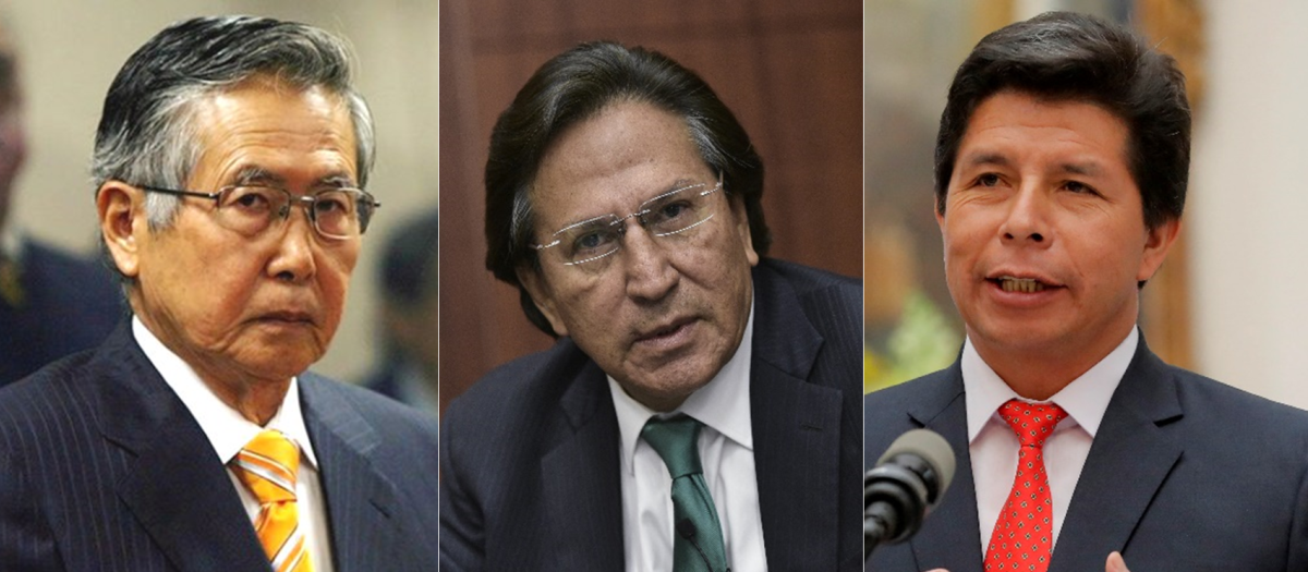 Expresidentes de Perú Alberto Fujimori, Alejandro Toledo y Pedro Castillo