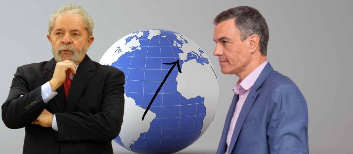 Montaje de la visita de Lula da Silva a Pedro Sánchez