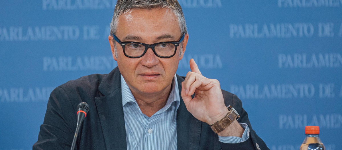 El portavoz de Vox en Andalucía, Manuel Gavira, durante una rueda de prensa