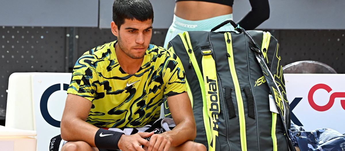 Carlos Alcaraz en el partido de su estreno en el Mutua Madrid Open