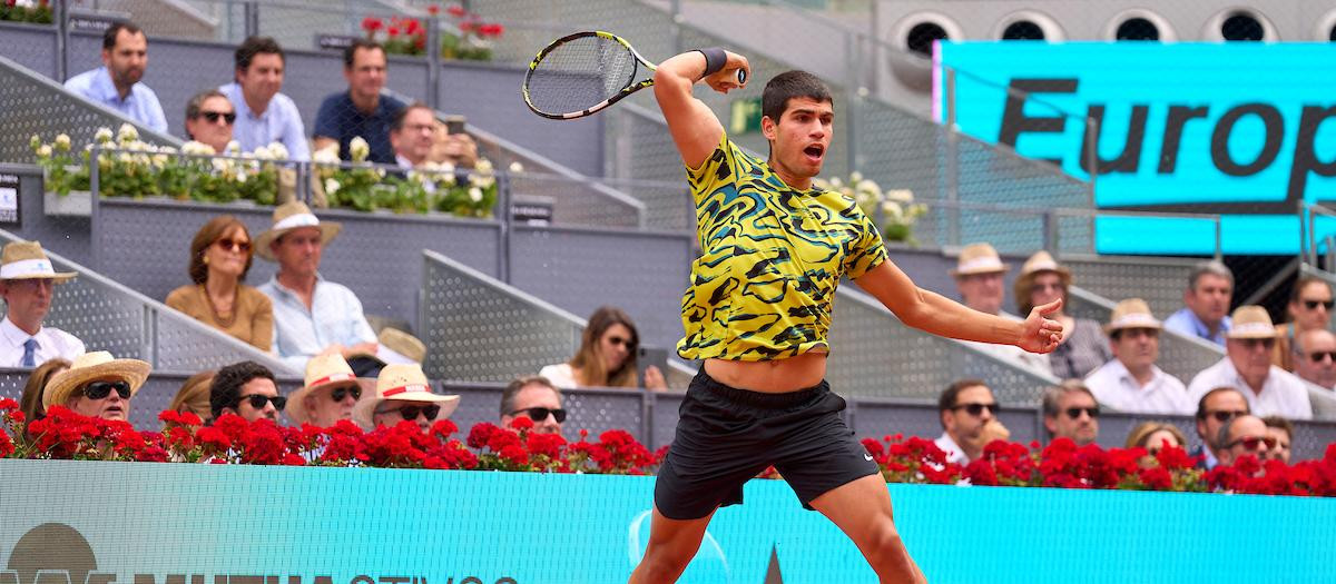 Carlos Alcaraz, en su partido de cuartos de final del Mutua Madrid Open