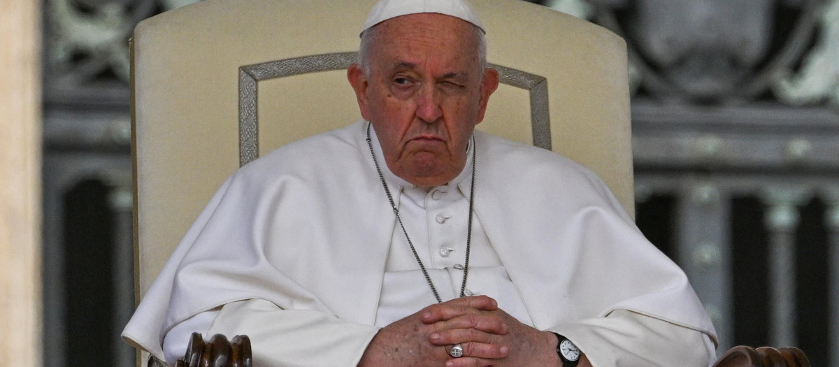 Pope Francis looks on during the weekly general audience on May 3, 2023 at at St. Peter's square in The Vatican. (Photo by Andreas SOLARO / AFP)