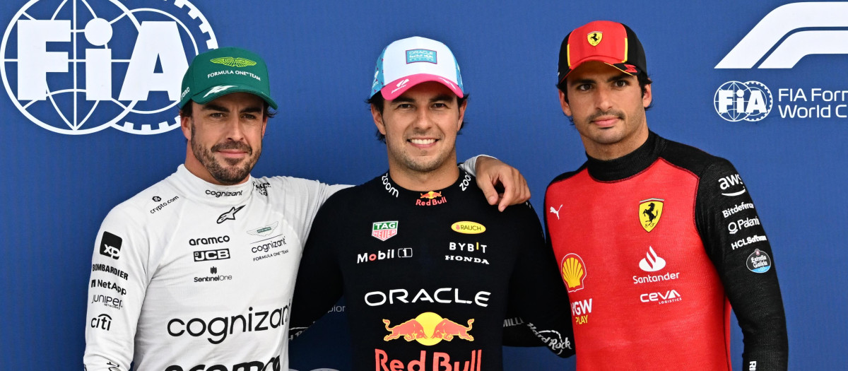 Fernando Alonso, Sergio Pérez y Carlos Sainz, tras la quali de Miami
